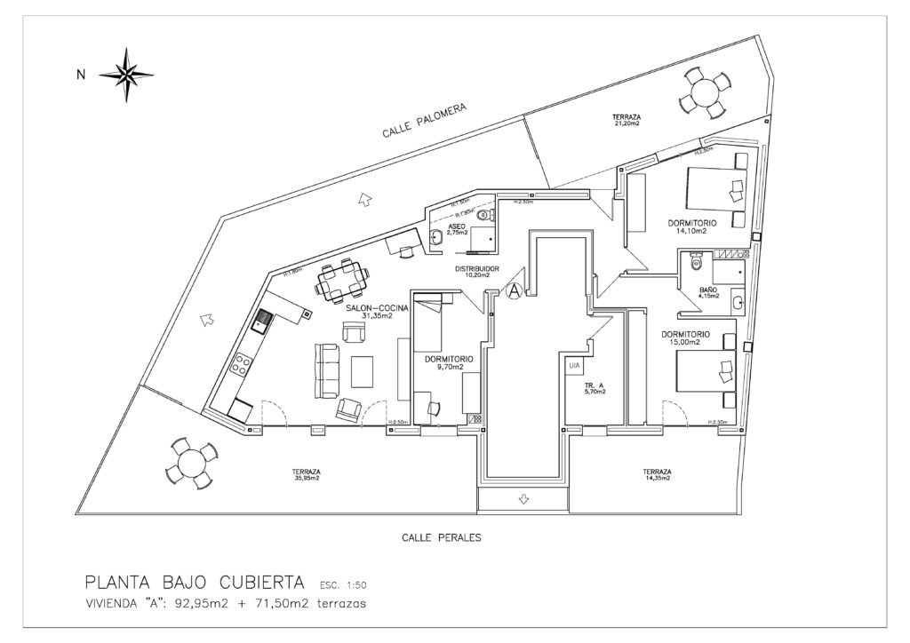 Plano tipo bajo cubierta obra nueva palomera León